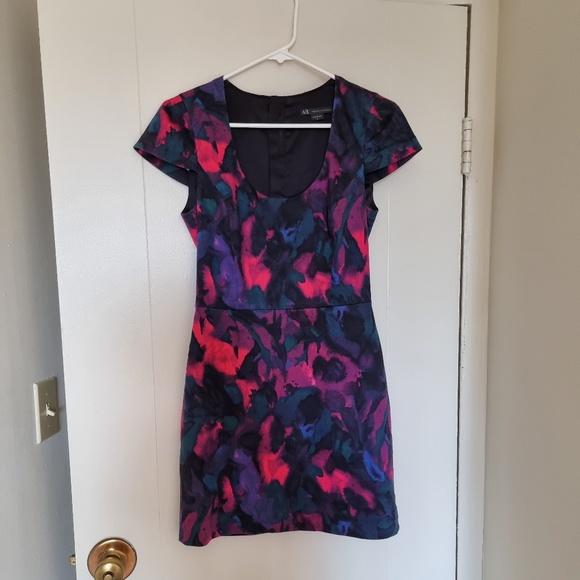 A/X Armani Exchange Multicolor Cotton Blend Scoop Neck Zip Sheath Dress Sz 2 - Picture 3 of 8